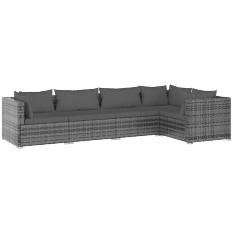 Salon de jardin 5 pcs avec coussins Résine tressée Gris vidaXL