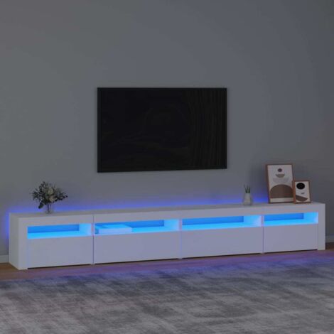 Vidaxl – Meuble TV blanc 270x35x40 cm – Bois d'ingénierie – Avec lumières LED RVB – Grand espace de rangement pour objets (1/6)