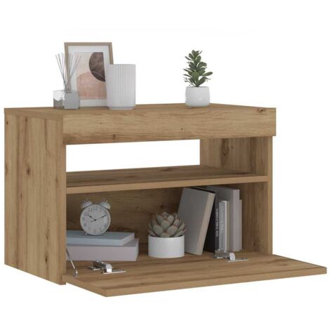 Table de chevet avec lumières LED chêne artisanal 60x35x40 cm vidaXL