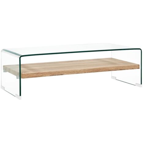 Vidaxl – Table basse relevable 98x45x31 cm – Verre trempé incassable 8mm – Étagère intégrée pour rangement – Style minimaliste clair et chêne