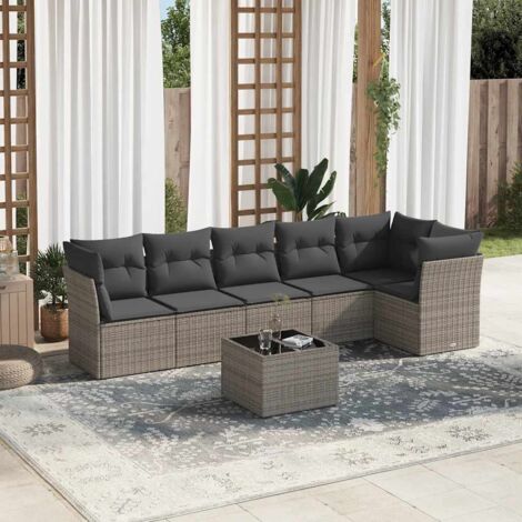 Salon de jardin avec coussins 7 pcs gris résine tressée vidaXL (1/3)