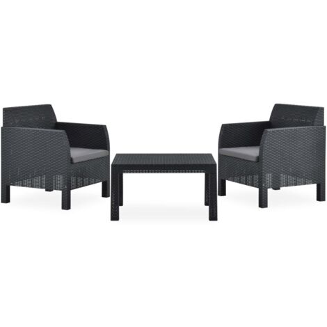 vidaXL 3 Piece Garden Lounge Set with Cushions PP Rattan Anthracite (315639+315641) (1/5)