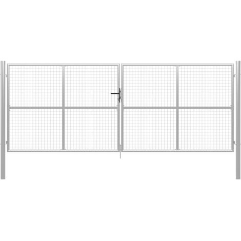 Portail de jardin en acier galvanisé 415 x 150 cm Argent vidaXL