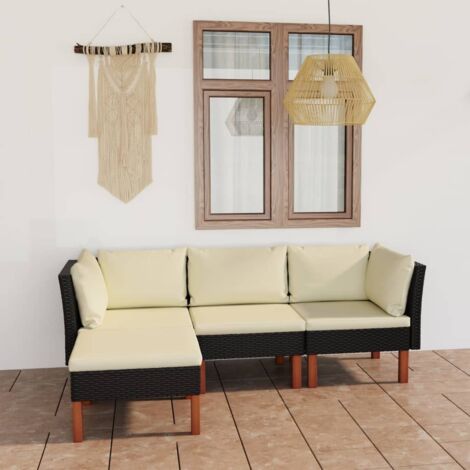 Salon de jardin 4 pcs avec coussins Résine tressée Noir vidaXL (1/5)