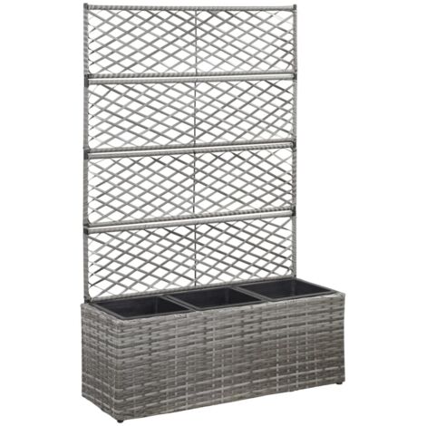Vidaxl – Porte plantes en résine tressée avec 3 pots amovibles – Dimensions 83x30x130cm – Treillis intégré pour plantes grimpantes – Couleur gris