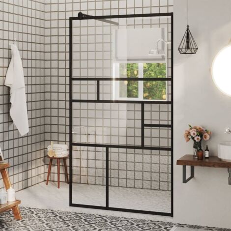Vidaxl – Paroi de douche en verre ESG 90x195 cm – Épaisseur 5 mm – Couleur noir – Barre de support réglable – Facile à nettoyer