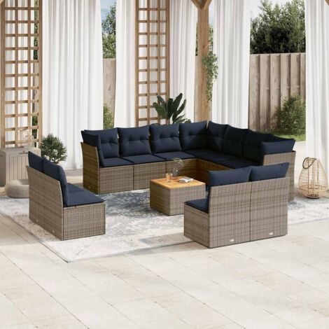 Salon de jardin avec coussins 12 pcs gris résine tressée vidaXL (1/5)