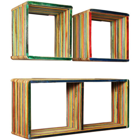 Jeu d'étagère murale 3 pcs Teck massif recyclé Multicolore vidaXL (1/5)