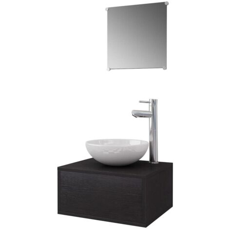 Vidaxl – Ensemble de meubles de salle de bain 4 pcs – Armoire murale noir avec lavabo céramique blanc – Mitigeur en laiton chromé – Dimensions compactes