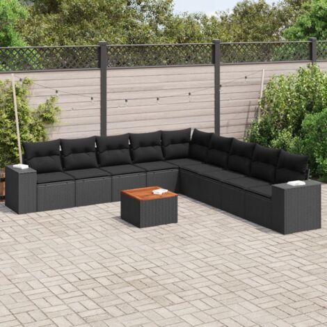 Salon de jardin 10 pcs avec coussins noir résine tressée vidaXL (1/3)