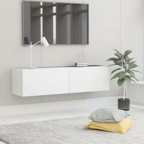 Vidaxl – Meuble TV blanc 120x30x30 cm en aggloméré – 2 portes abattantes – Capacité de charge 60 kg – Montage facile