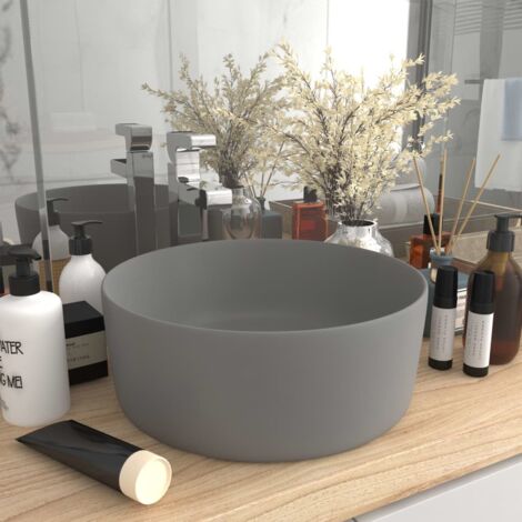 Lavabo rond de luxe Gris clair mat 40x15 cm Céramique vidaXL