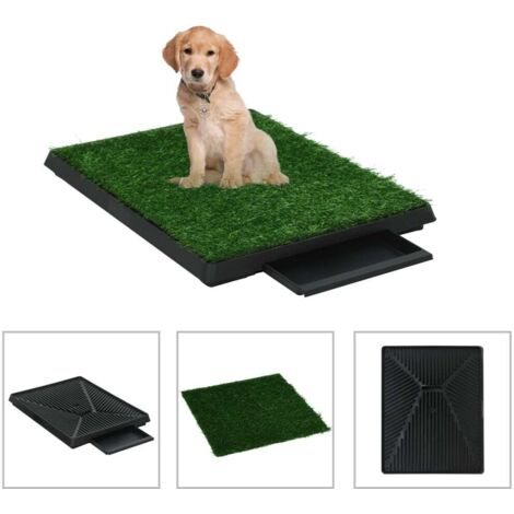 Vidaxl – Tapis éducateur pour chien avec gazon artificiel – Dimensions 63 x 50 x 7 cm – Bac amovible et grille pour propreté facile