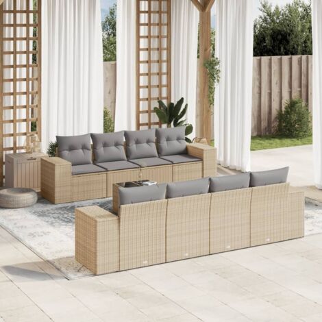 Salon de jardin avec coussins 9 pcs beige résine tressée vidaXL (1/3)