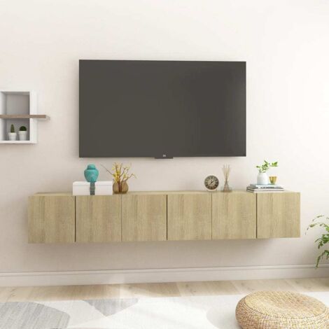 Vidaxl – Meuble TV suspendu 3 pcs en bois d'ingénierie chêne sonoma 60x30x30 cm – Design moderne avec 2 compartiments de rangement