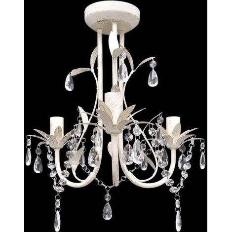 Vidaxl – Lustre suspendu à cristaux blanc antique – Cadre en métal durable – Dimensions 30 x 35 cm – Compatible ampoules E14 - vidaXL33441