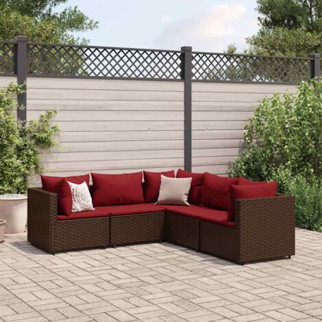 Salon de jardin 5 pcs avec coussins Marron Résine tressée vidaXL (1/5)