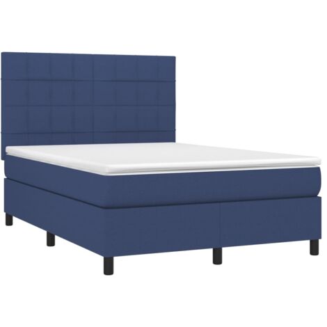 Sommier à lattes de lit et matelas et LED Bleu 140x190 cm Tissu vidaXL (1/5)