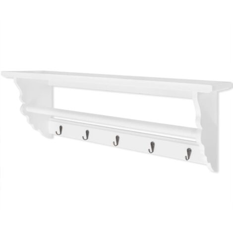 Vidaxl – Porte-manteau baroque en MDF blanc – 5 crochets et étagère – Système de montage invisible – Charge maximale 30kg