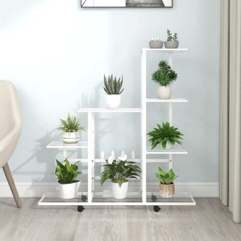 Vidaxl – Support à plantes sur roues 94,5x25x92,5 cm – Métal blanc – 4 roulettes pour mobilité – Etagère à plantes robuste