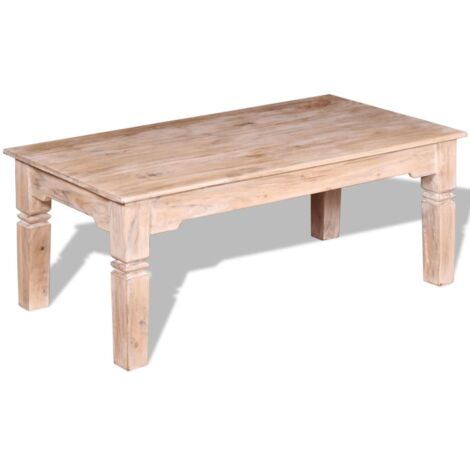 Vidaxl – Table basse fixe en bois d'acacia massif 110x60x45 cm – Finition blanche brossée – Idéale pour salon moderne – Artisanat unique (1/5)