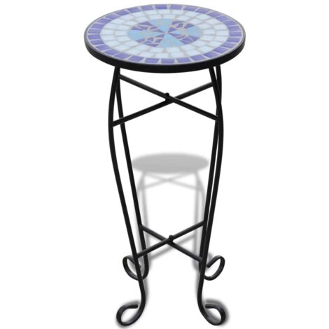 Mosaic Side Table Plant Table Blue White