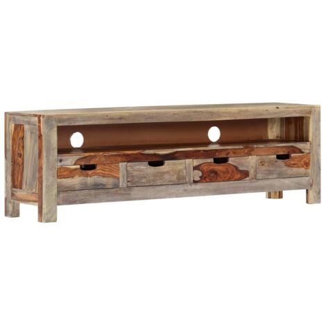 Vidaxl – Meuble TV en bois massif 130x30x40 cm – 4 tiroirs et grand compartiment – Finition laquée et polie – Pour appareils multimédia (1/7)