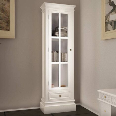 Vidaxl – Meuble de bibliothèque 3 étagères en MDF blanc – Dimensions 38x25,5x138 cm – Porte en verre pour rangement esthétique