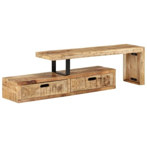 Vidaxl – Meuble TV en bois de manguier massif – Dimensions 112x30x40 cm – Finition naturelle – Grand espace de rangement pour salon