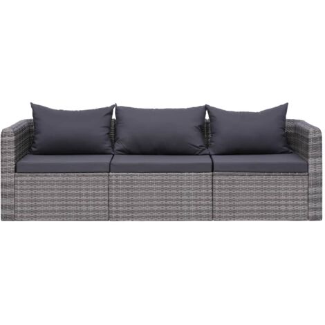 Vidaxl – Canapé de jardin 3 places avec coussins – Résine tressée grise – Cadre acier enduit de poudre – Dimensions 72x72x63 cm