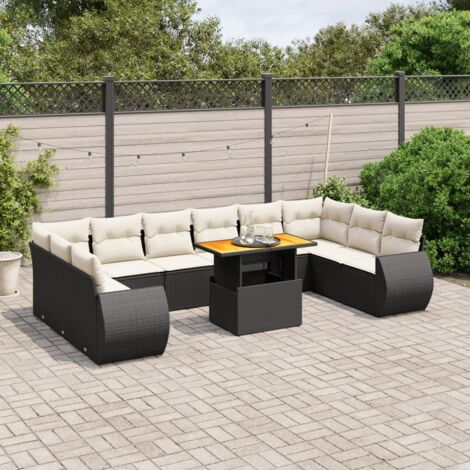 Vidaxl – Salon de jardin 11 pcs – Résine tressée noire – Coussins épais amovibles – Table réglable 100x55cm – Pour extérieur (1/3)
