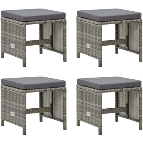 Vidaxl – Lot de 4 tabourets de jardin avec coussins – Résine tressée gris – Acier enduit de poudre – Dimensions 40,5x40,5x35 cm