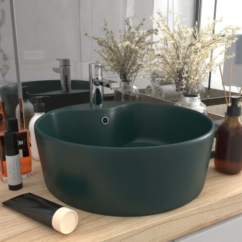 Lavabo de luxe avec trop-plein Vert foncé mat 36x13cm Céramique vidaXL