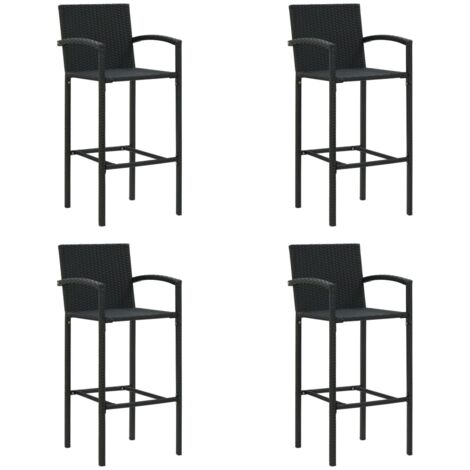 Vidaxl – Lot de 4 tabourets de bar en résine tressée noire – Hauteur d'assise 80 cm – Cadre en acier enduit de poudre – Repose-pied confortable