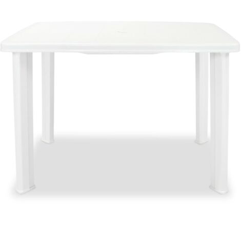 Vidaxl – Table de jardin en plastique blanc 101 x 68 x 72 cm – Résistante aux intempéries – Avec trou pour parasol de 3,6 cm – Assemblage facile
