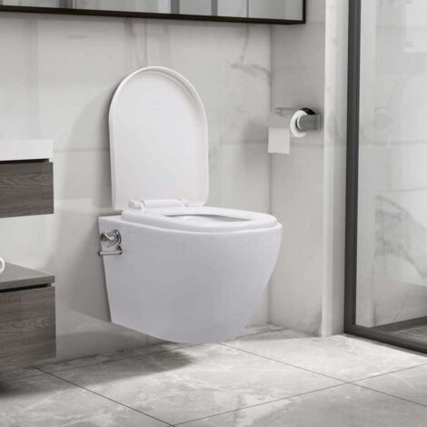 Vidaxl – Toilette suspendue sans bord céramique blanche – Fonction bidet intégrée – Surface anti-salissure – Mécanisme de fermeture douce