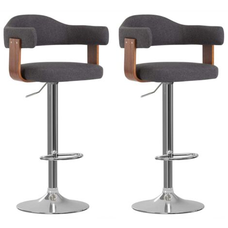 Tabourets de bar lot de 2 gris foncé bois courbé et tissu vidaXL (1/5)