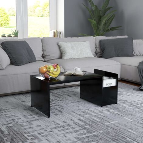 Vidaxl – Table basse fixe noire 90x45x35 cm – Bois d'ingénierie – Compartiment de rangement – Forme géométrique – Facile à nettoyer