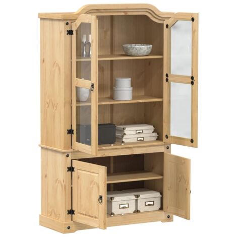 Vidaxl – Vitrine en verre Corona 103,5x42x180 cm – Bois de pin massif avec finition cire de miel – Étagères pour objets décoratifs