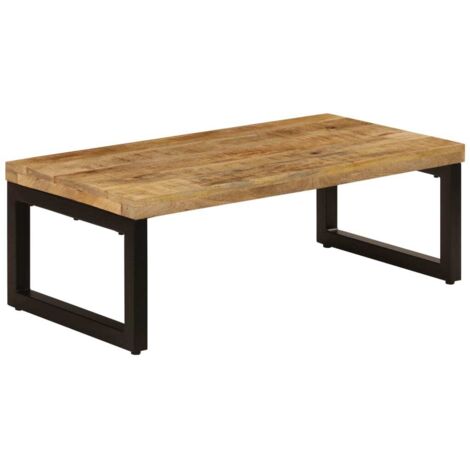 Vidaxl – Table basse fixe 100x50x35 cm en bois de manguier massif et acier – Surface polie et laquée – Assemblage facile – Design unique