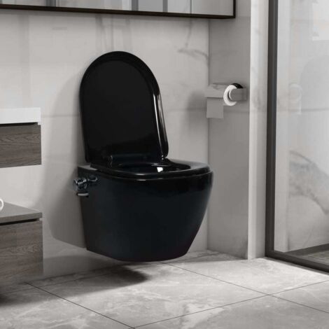Vidaxl – Toilette murale sans bord céramique noire – Fonction bidet intégrée – Mécanisme de fermeture douce – Design moderne et facile d'entretien