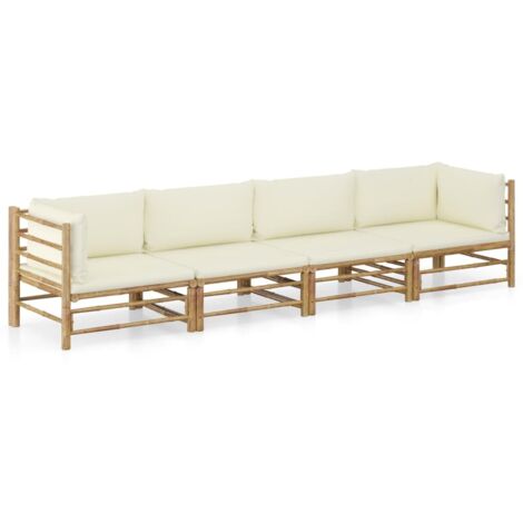 Salon de jardin 4 pcs avec coussins blanc crème bambou vidaXL