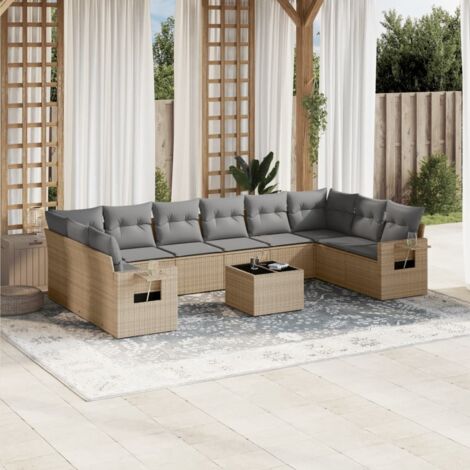 Salon de jardin 11 pcs avec coussins beige résine tressée vidaXL (1/5)