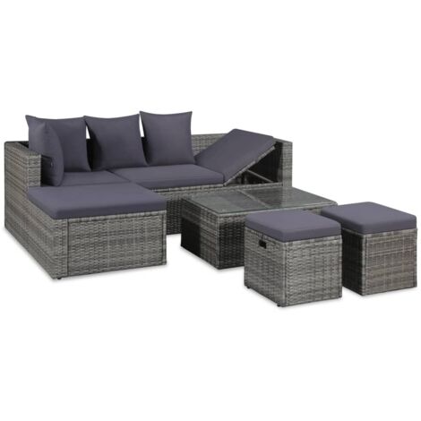 Vidaxl – Salon de jardin 4 pcs – Résine tressée gris foncé – Coussins amovibles et lavables – Cadre en acier robuste – Dimensions canapé 187x119x58cm (1/10)