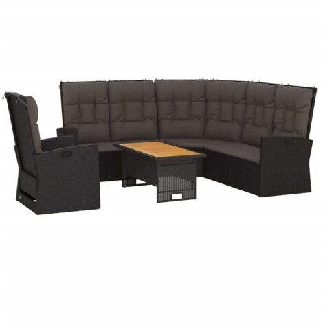 Salon de jardin 3 pcs avec coussins Noir Résine tressée vidaXL (1/6)