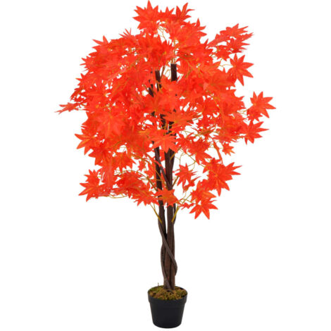 Vidaxl – Plante verte artificielle érable 120 cm – Feuilles marron et rouge – Pot inclus – 300 feuilles pour décoration intérieure