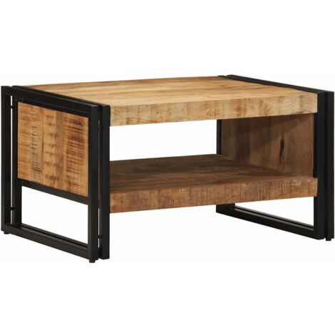 Vidaxl – Table basse fixe 70x50x38 cm en bois de manguier massif brut – Cadre en fer pour stabilité – Charge maximale 60 kg – Multifonctionnelle (1/5)