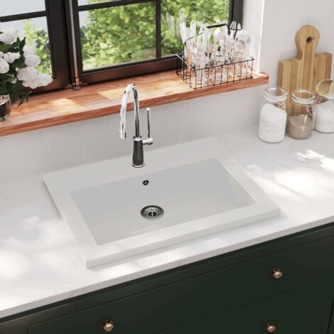 Lavabo en granit 600 x 450 x 120 mm Blanc vidaXL (1/9)