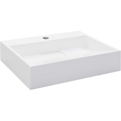 Vidaxl – Lavabo vasque à poser 50x38 cm – Fonte minérale blanche – Installation au-dessus du comptoir ou suspendue – Design chic intemporel