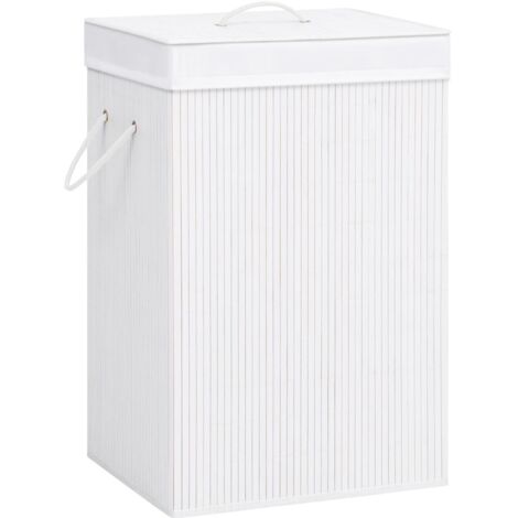 Vidaxl – Panier à linge en bambou blanc – Dimensions 40x30x60 cm – Doublure amovible en tissu tissé – Poignées pratiques pour transport